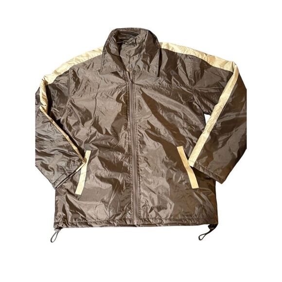Full zip Brown windbreaker jacket with beige stripe detailing  M - Picture 1 of 6